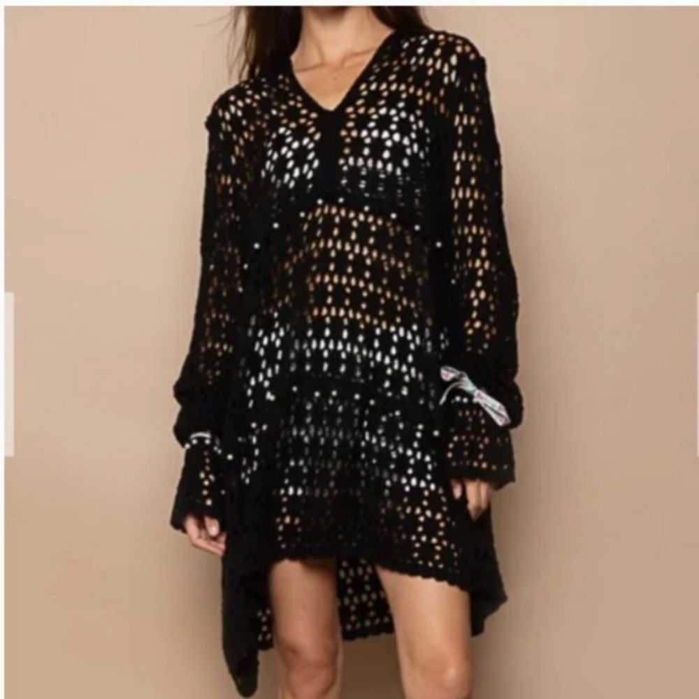 POL Black Crochet Tunic